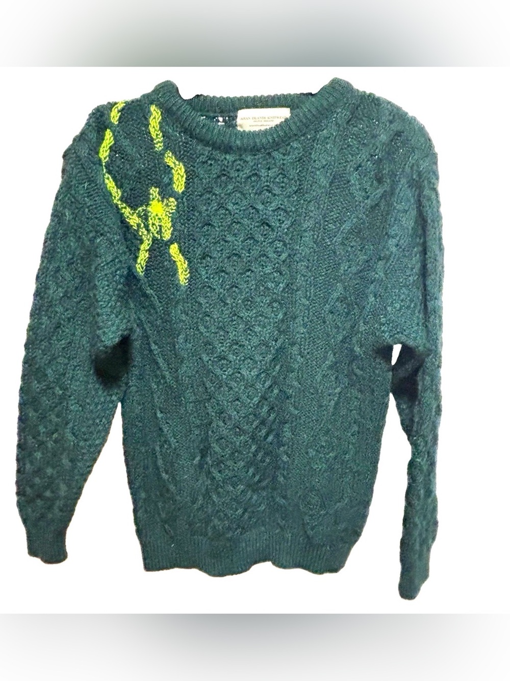 Aran Islands Knitwear Cable Knit Wool Sweater in Green